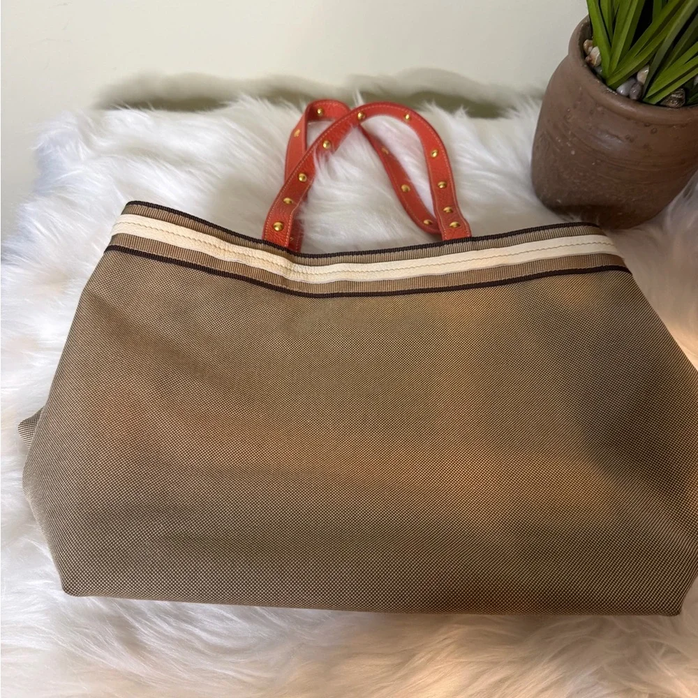 Prada Beige and Red Canvas Tote - Picture 2 of 8